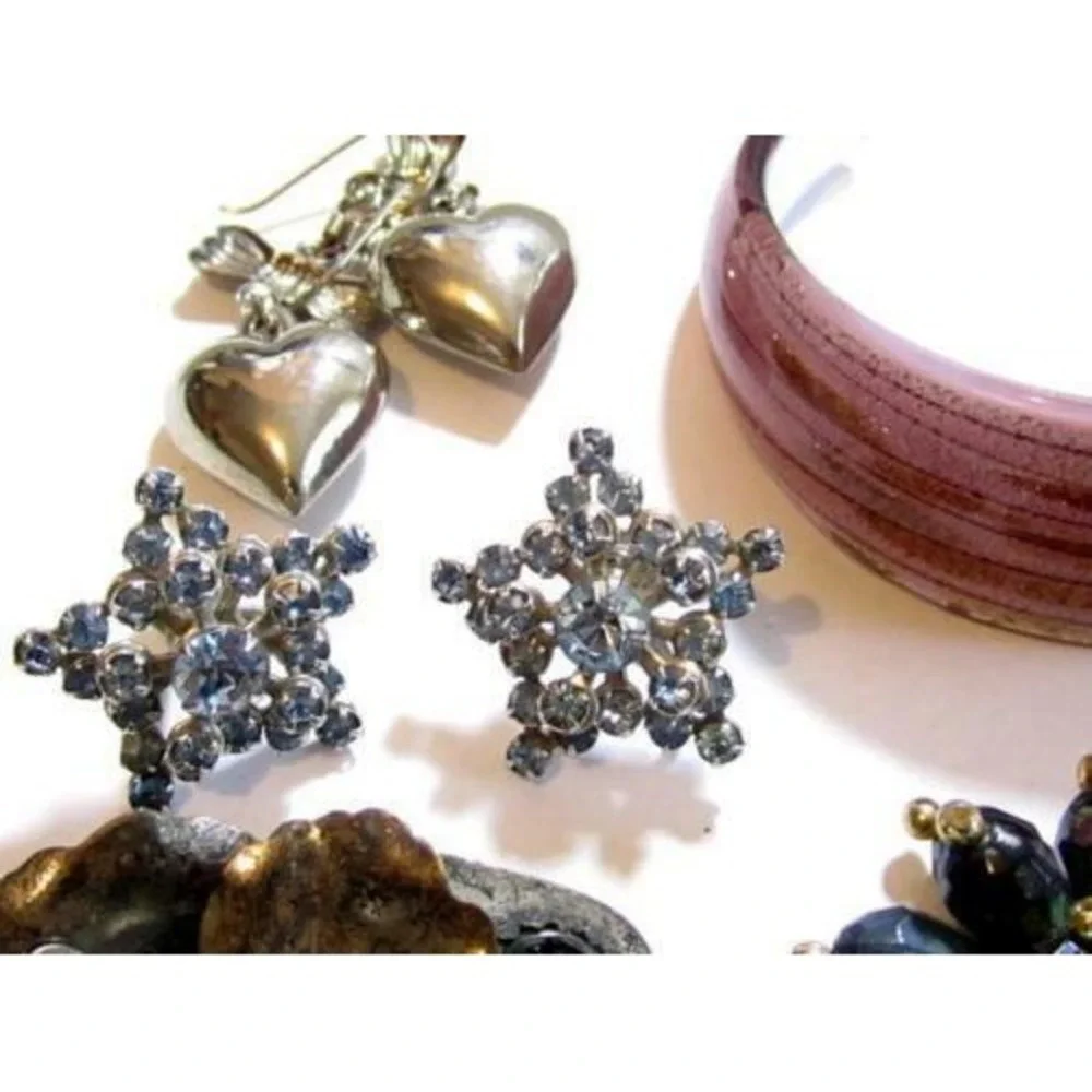Purple Glass Cuff Bracelet*Copper Bird‎ Pin*Rhinestones*Vintage Jewelry Lot